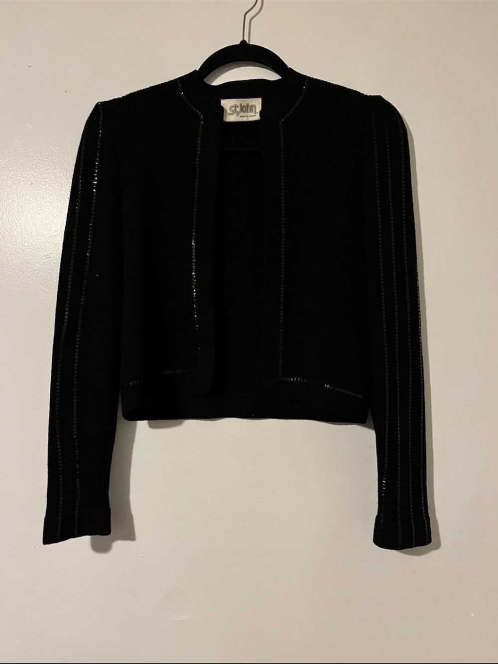 St. John Black Sequin Open-Front Knit Jacket